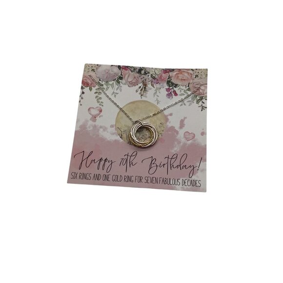 925 Sterling Silver 70th Birthday Necklace Pendant With Six Rings & One Gold Rin - Picture 1 of 16